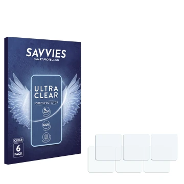 Face avant d’un emballage produit avec le logo de la marque Savvies. À côté se trouve la protection d’écran correspondante.