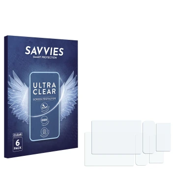Face avant d’un emballage produit avec le logo de la marque Savvies. À côté se trouve la protection d’écran correspondante.