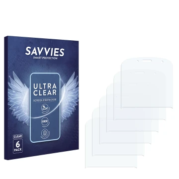 Face avant d’un emballage produit avec le logo de la marque Savvies. À côté se trouve la protection d’écran correspondante.