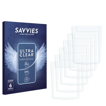 Face avant d’un emballage produit avec le logo de la marque Savvies. À côté se trouve la protection d’écran correspondante.