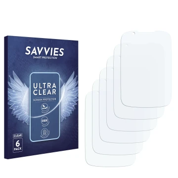 Face avant d’un emballage produit avec le logo de la marque Savvies. À côté se trouve la protection d’écran correspondante.