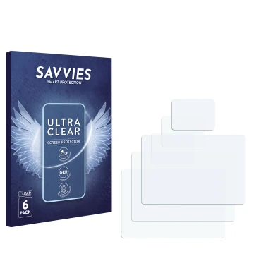 Face avant d’un emballage produit avec le logo de la marque Savvies. À côté se trouve la protection d’écran correspondante.
