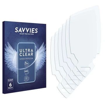 Face avant d’un emballage produit avec le logo de la marque Savvies. À côté se trouve la protection d’écran correspondante.