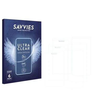 Face avant d’un emballage produit avec le logo de la marque Savvies. À côté se trouve la protection d’écran correspondante.