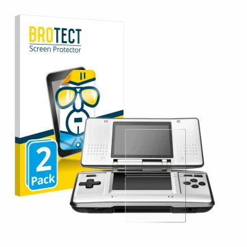 Face avant d’un emballage produit avec le logo de la marque BROTECT. À côté, l’appareil Nintendo DS est représenté avec la pro