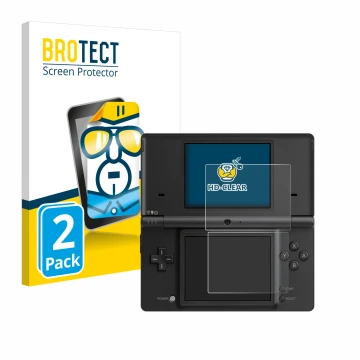 Face avant d’un emballage produit avec le logo de la marque BROTECT. À côté, l’appareil Nintendo DSi est représenté avec la pr