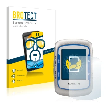 Face avant d’un emballage produit avec le logo de la marque BROTECT. À côté, l’appareil Garmin Edge 500 est représenté avec la