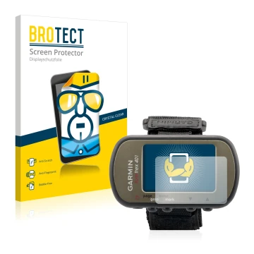 Face avant d’un emballage produit avec le logo de la marque BROTECT. À côté, l’appareil Garmin Foretrex 401 est représenté ave