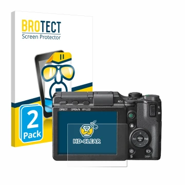 Face avant d’un emballage produit avec le logo de la marque BROTECT. À côté, l’appareil Ricoh GXR est représenté avec la prote