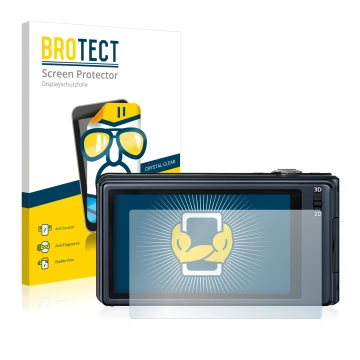 Face avant d’un emballage produit avec le logo de la marque BROTECT. À côté, l’appareil Panasonic Lumix DMC-3D1 est représenté
