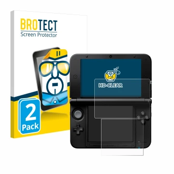 Face avant d’un emballage produit avec le logo de la marque BROTECT. À côté, l’appareil Nintendo 3DS XL SPM7800 est représenté