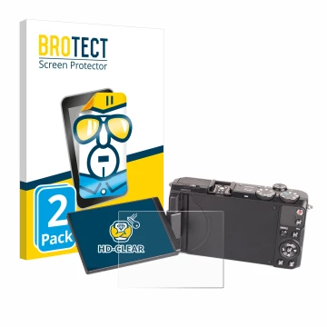 Face avant d’un emballage produit avec le logo de la marque BROTECT. À côté, l’appareil Samsung EX2F est représenté avec la pr