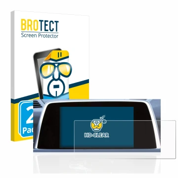 Face avant d’un emballage produit avec le logo de la marque BROTECT. À côté, l’appareil BMW 6 F13 Coupe 2011 iDrive Pro 10.2