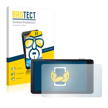 Face avant d’un emballage produit avec le logo de la marque BROTECT. À côté, l’appareil Samsung Galaxy Camera EK-GC100 est rep