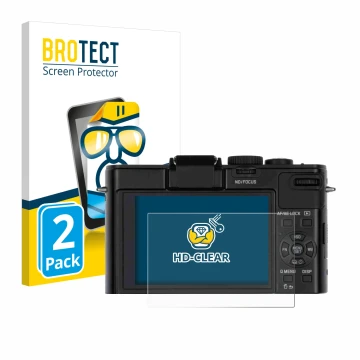 Face avant d’un emballage produit avec le logo de la marque BROTECT. À côté, l’appareil Leica D-Lux 6 est représenté avec la p