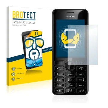 Face avant d’un emballage produit avec le logo de la marque BROTECT. À côté, l’appareil Nokia 206 Dual SIM est représenté avec