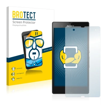 Face avant d’un emballage produit avec le logo de la marque BROTECT. À côté, l’appareil Sony Xperia Z C6602 C6603 est représen
