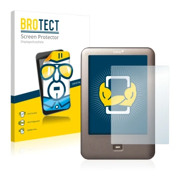 Face avant d’un emballage produit avec le logo de la marque BROTECT. À côté, l’appareil Tolino Shine est représenté avec la pr