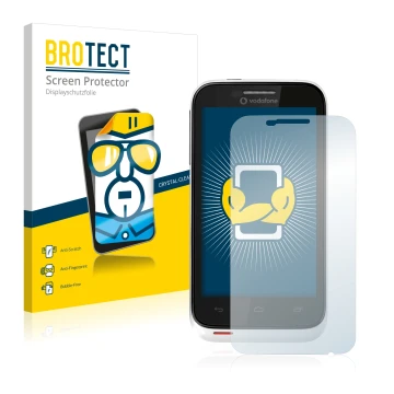 Face avant d’un emballage produit avec le logo de la marque BROTECT. À côté, l’appareil Vodafone Smart III (3) 975N est représ