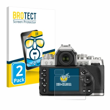 Face avant d’un emballage produit avec le logo de la marque BROTECT. À côté, l’appareil Nikon Df est représenté avec la protec