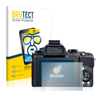 Face avant d’un emballage produit avec le logo de la marque BROTECT. À côté, l’appareil Olympus Stylus 1 est représenté avec l