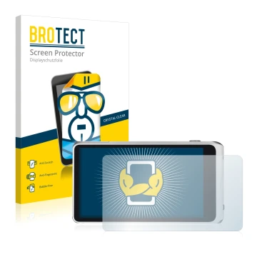 Face avant d’un emballage produit avec le logo de la marque BROTECT. À côté, l’appareil Samsung Galaxy Camera 2 EK-GC200 est r