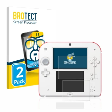 Face avant d’un emballage produit avec le logo de la marque BROTECT. À côté, l’appareil Nintendo 2DS est représenté avec la pr