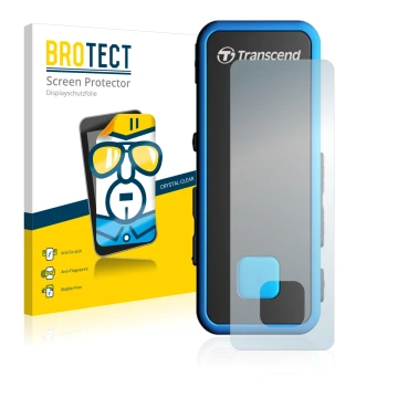 Face avant d’un emballage produit avec le logo de la marque BROTECT. À côté, l’appareil Transcend MP350 est représenté avec la