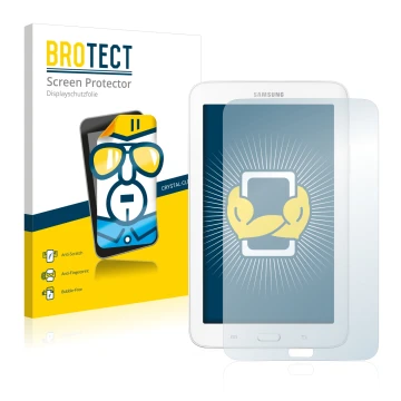 Face avant d’un emballage produit avec le logo de la marque BROTECT. À côté, l’appareil Samsung Galaxy Tab 3 7.0 Lite est repr