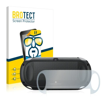 Face avant d’un emballage produit avec le logo de la marque BROTECT. À côté, l’appareil Sony Playstation PCH-1000-Serie PS Vit