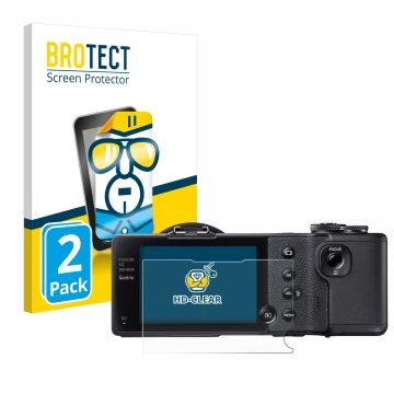 Face avant d’un emballage produit avec le logo de la marque BROTECT. À côté, l’appareil Sigma dp2 Quattro est représenté avec 