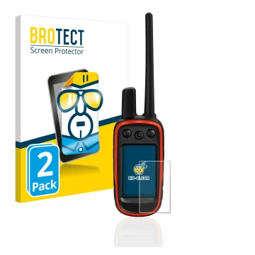 Face avant d’un emballage produit avec le logo de la marque BROTECT. À côté, l’appareil Garmin Alpha 100 est représenté avec l