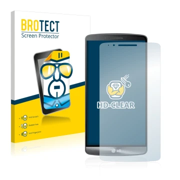 Face avant d’un emballage produit avec le logo de la marque BROTECT. À côté, l’appareil LG G3 Cat. 6 est représenté avec la pr