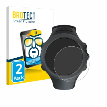 Face avant d’un emballage produit avec le logo de la marque BROTECT. À côté, l’appareil Suunto Ambit3 Sport Black est représen
