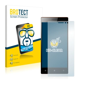 Face avant d’un emballage produit avec le logo de la marque BROTECT. À côté, l’appareil Lenovo Vibe X2 est représenté avec la 