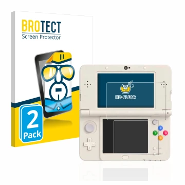 Face avant d’un emballage produit avec le logo de la marque BROTECT. À côté, l’appareil Nintendo New 3DS est représenté avec l