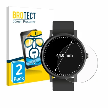 Face avant d’un emballage produit avec le logo de la marque BROTECT. À côté, l’appareil Montres (Circulaire, ø: 44 mm) est rep