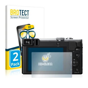 Face avant d’un emballage produit avec le logo de la marque BROTECT. À côté, l’appareil Panasonic Lumix DMC-TZ70 est représent