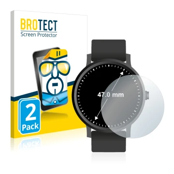 Face avant d’un emballage produit avec le logo de la marque BROTECT. À côté, l’appareil Montres (Circulaire, ø: 47 mm) est rep