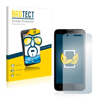 Face avant d’un emballage produit avec le logo de la marque BROTECT. À côté, l’appareil Alcatel Pixi 3 (5.0) 4G est représenté