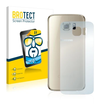 Face avant d’un emballage produit avec le logo de la marque BROTECT. À côté, l’appareil Samsung SM-G920F (Arrière) est représe