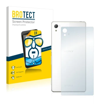 Face avant d’un emballage produit avec le logo de la marque BROTECT. À côté, l’appareil Sony Xperia Z4 (Arrière) est représent