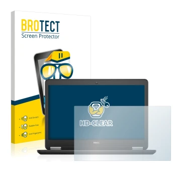 Face avant d’un emballage produit avec le logo de la marque BROTECT. À côté, l’appareil Dell Latitude 14 E7450 Non-Touch est r