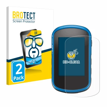 Face avant d’un emballage produit avec le logo de la marque BROTECT. À côté, l’appareil Garmin eTrex Touch 35 est représenté a