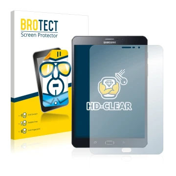 Face avant d’un emballage produit avec le logo de la marque BROTECT. À côté, l’appareil Samsung Galaxy Tab Tab S2 8.0 LTE est 