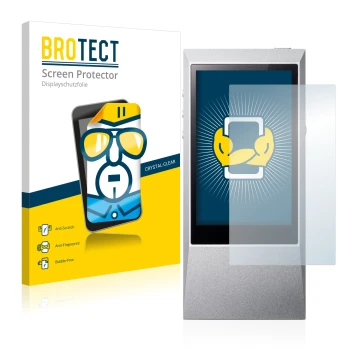 Face avant d’un emballage produit avec le logo de la marque BROTECT. À côté, l’appareil Astell&Kern AK Jr est représenté avec 