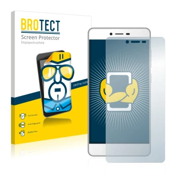 Face avant d’un emballage produit avec le logo de la marque BROTECT. À côté, l’appareil Gionee F103 est représenté avec la pro