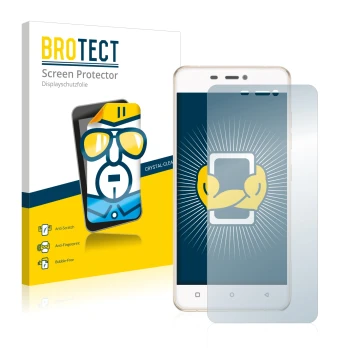Face avant d’un emballage produit avec le logo de la marque BROTECT. À côté, l’appareil Gionee Elife S5.1 Pro est représenté a