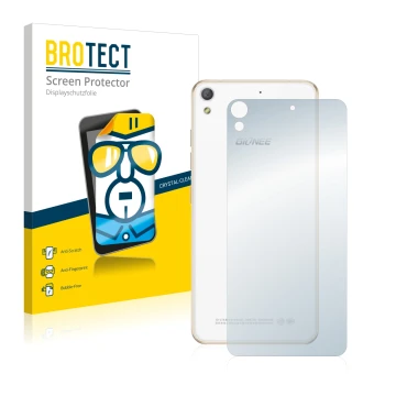 Face avant d’un emballage produit avec le logo de la marque BROTECT. À côté, l’appareil Gionee Elife S5.1 Pro (Dos) est représ