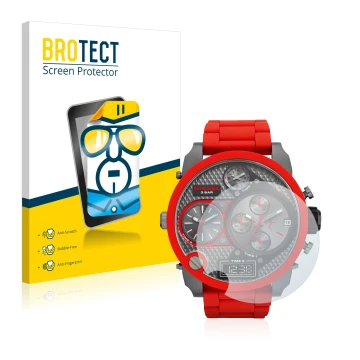 Face avant d’un emballage produit avec le logo de la marque BROTECT. À côté, l’appareil Diesel DZ7279 est représenté avec la p